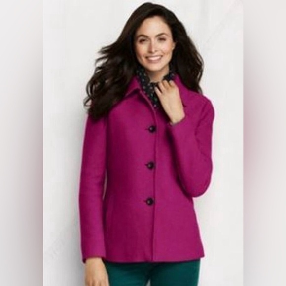 Lands’end Pink Wool Blend, Ladies Pea Coat, Size 10 with two pockets - Picture 2 of 10